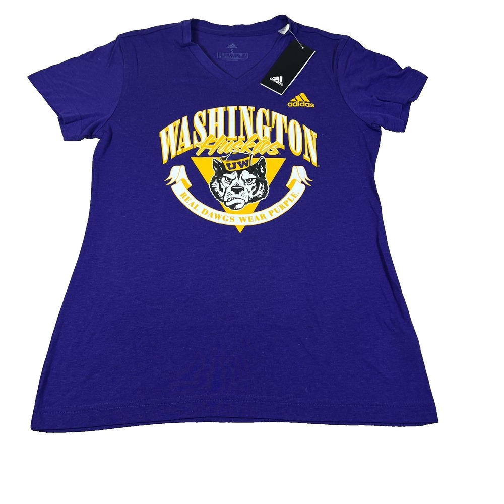 Adidas Womens Size S Washington‎ Huskies Real Dawgs Wear Purple Blend Tee NWT